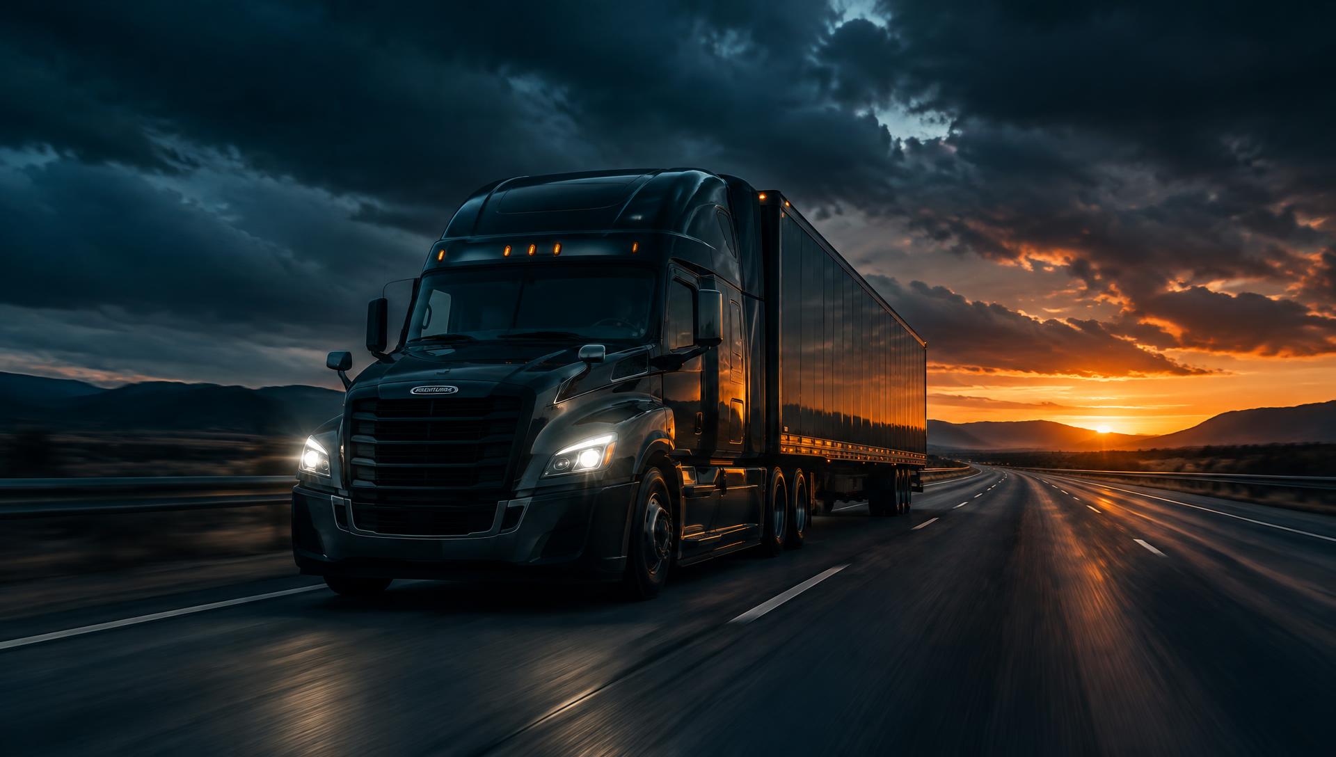 Bravo Trans semi-truck on the highway at dusk
